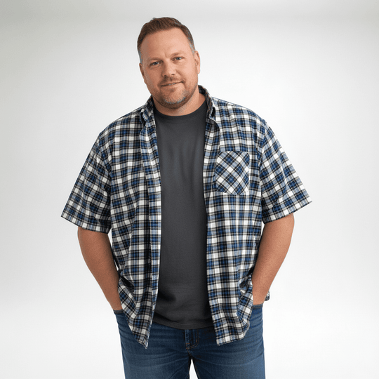 CDM Flanellhemd in Blau Weiß Kariert mit kurzer Arm für Herren in lässigem Stil