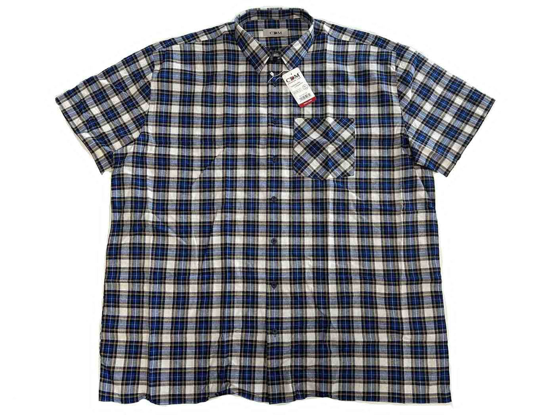 CDM kariertes Flanellhemd mit kurzen Ärmeln in Blau und Weiß für lässigen Stil