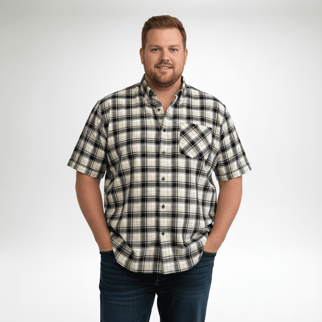 CDM flanellhemd für Herren mit kurzem Arm und kariertem Muster in Schwarz und Weiß