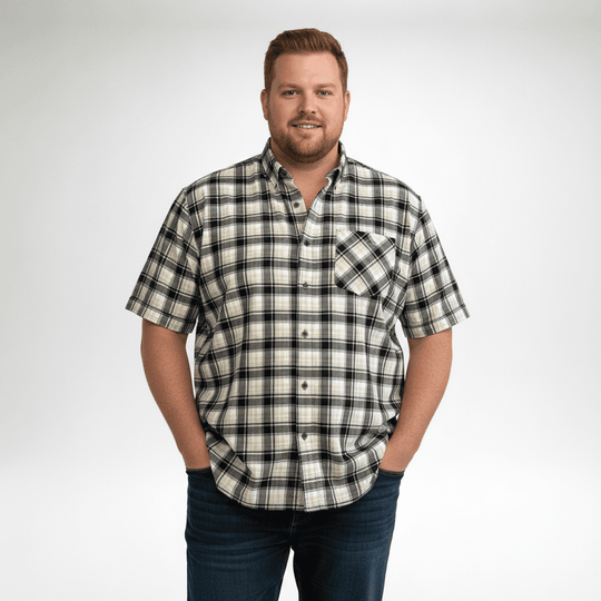 CDM flanellhemd für Herren mit kurzem Arm und kariertem Muster in Schwarz und Weiß