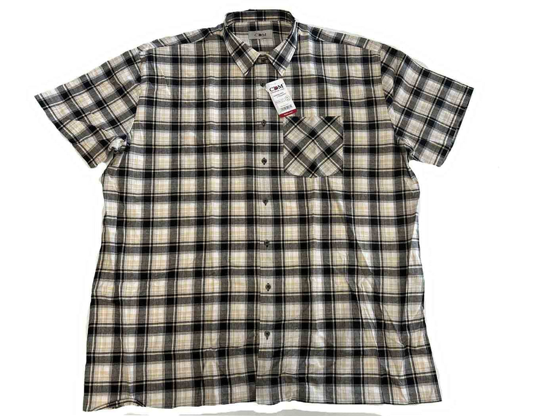 CDM Flanellhemd mit kurzem Arm und kariertem Muster in Schwarz und Beige
