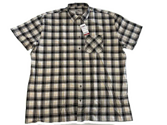 CDM Flanellhemd mit kurzem Arm und kariertem Muster in Schwarz und Beige