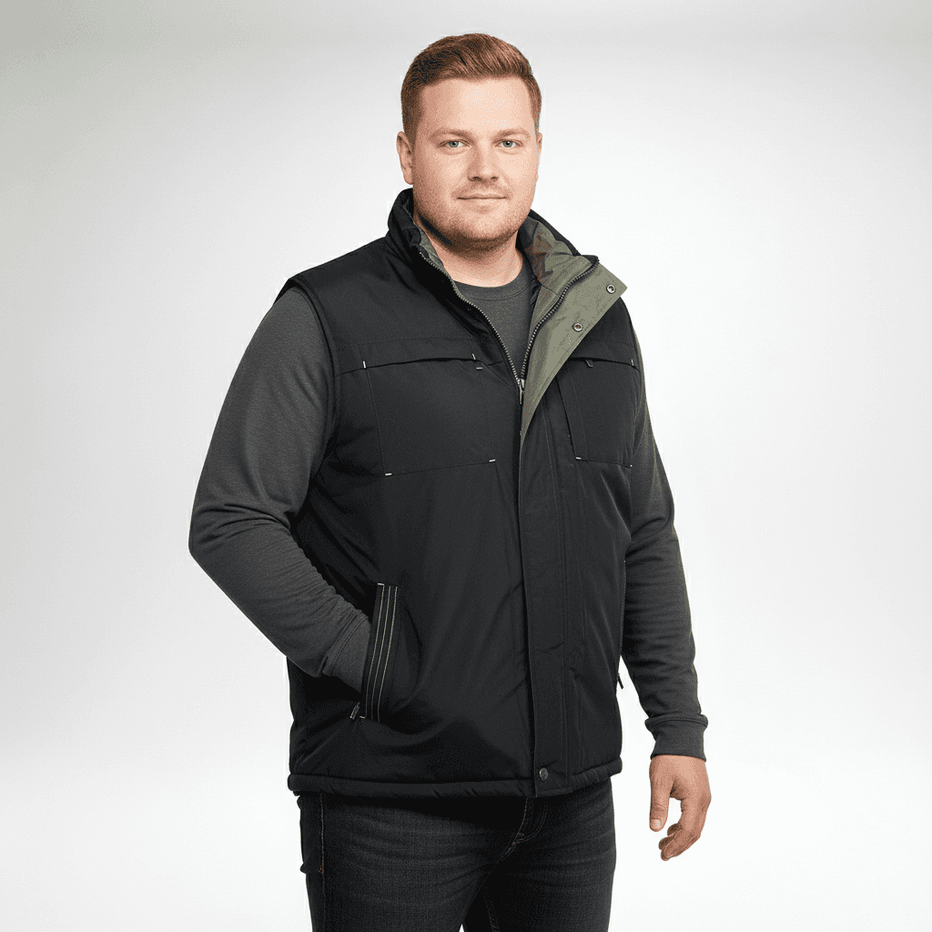 Terrax Winter-Weste in Schwarz für übergröße herren mit hohem Kragen und praktischen Taschen