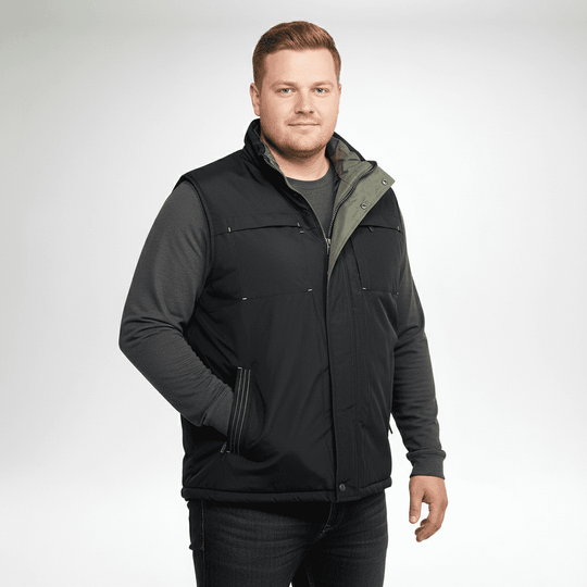 Terrax Winter-Weste in Schwarz für übergröße herren mit hohem Kragen und praktischen Taschen