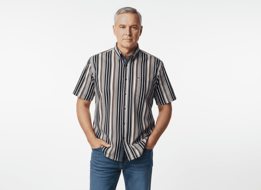Kamro kurzärmeliges Karo Hemd mit gestreiftes hemd Design in neutralen Farbtönen für Herren