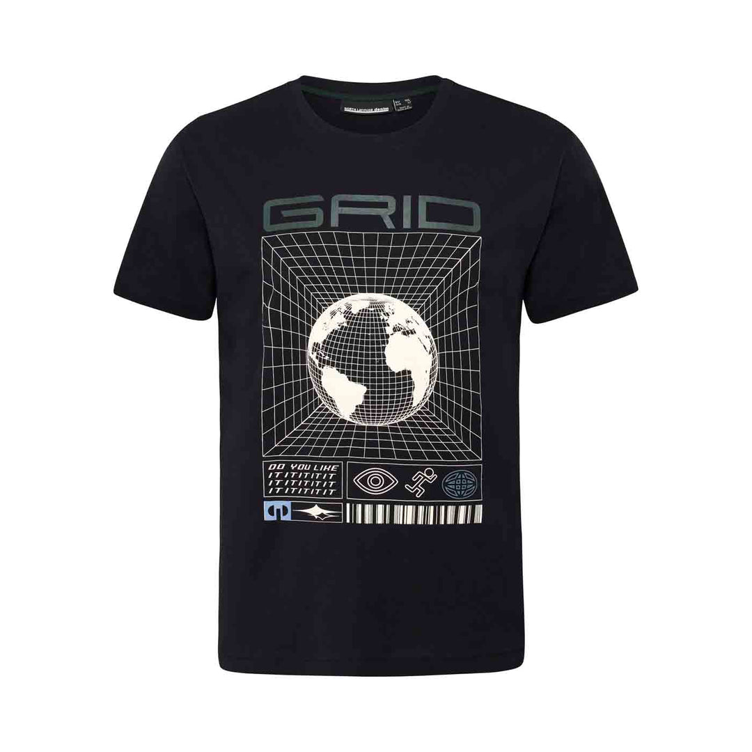 Schwarzes T-Shirt Übergröße Herren mit futuristischem Globusdruck von Allsize