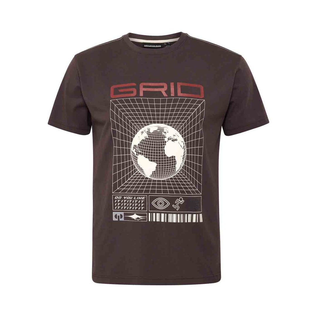 Allsize T-Shirt Übergröße Herren in Braun mit GRID Druck und Erde Grafik