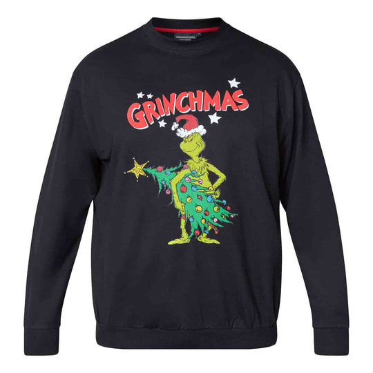 Grinch Sweatshirt Herren Übergröße schwarzes Sweat-Shirt mit Bund und lustigem Weihnachtsmotiv Grinch