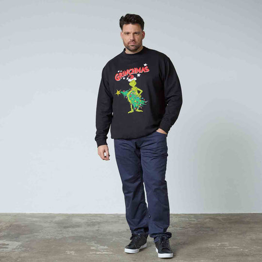 Grinch Sweatshirt Herren Übergröße von Allsize schwarzes Sweat-Shirt mit Bund und Weihnachtsmotiv
