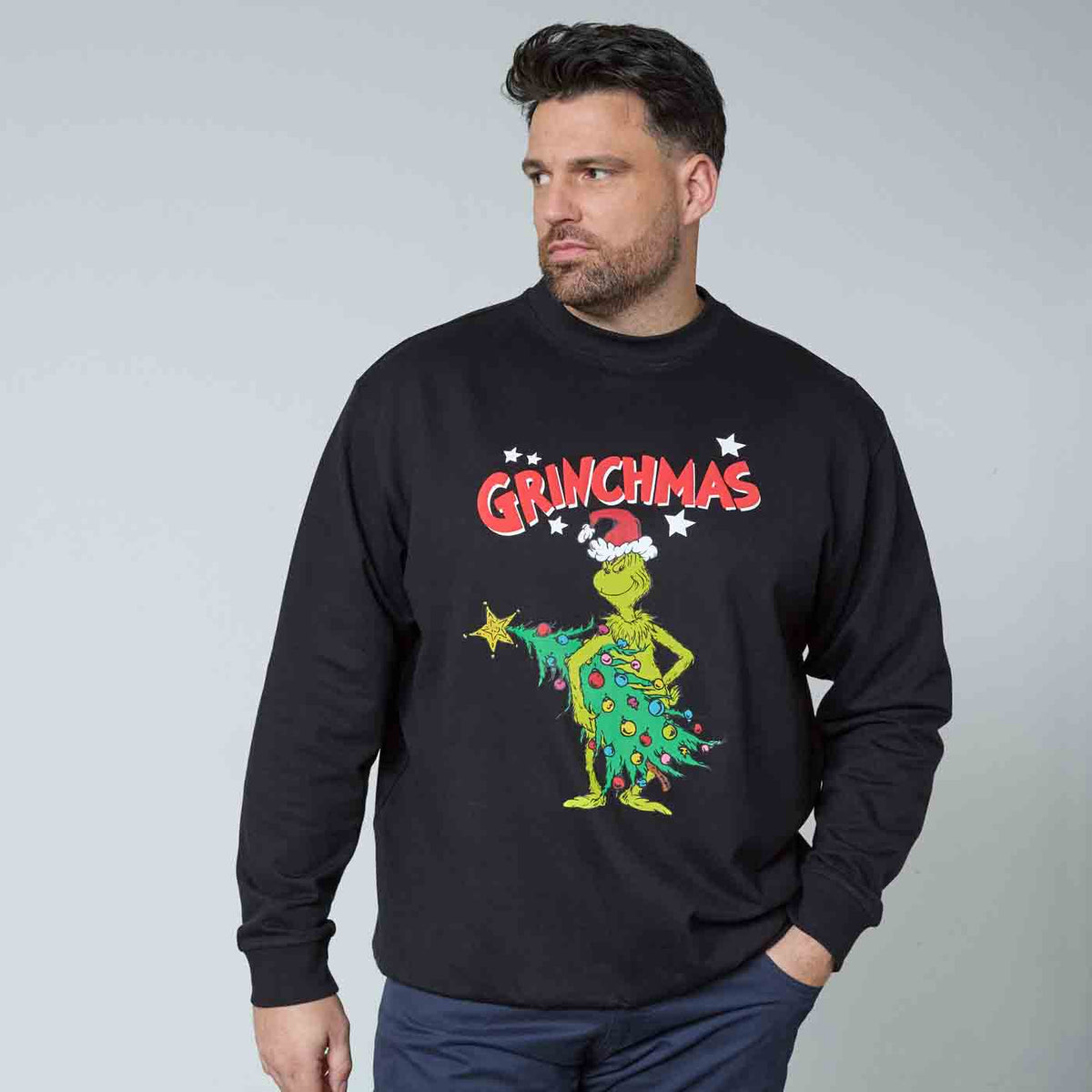 Grinch Sweatshirt Herren Übergröße schwarzes Sweat-Shirt mit Grinch Weihnachtsmotiv und Bund von Allsize