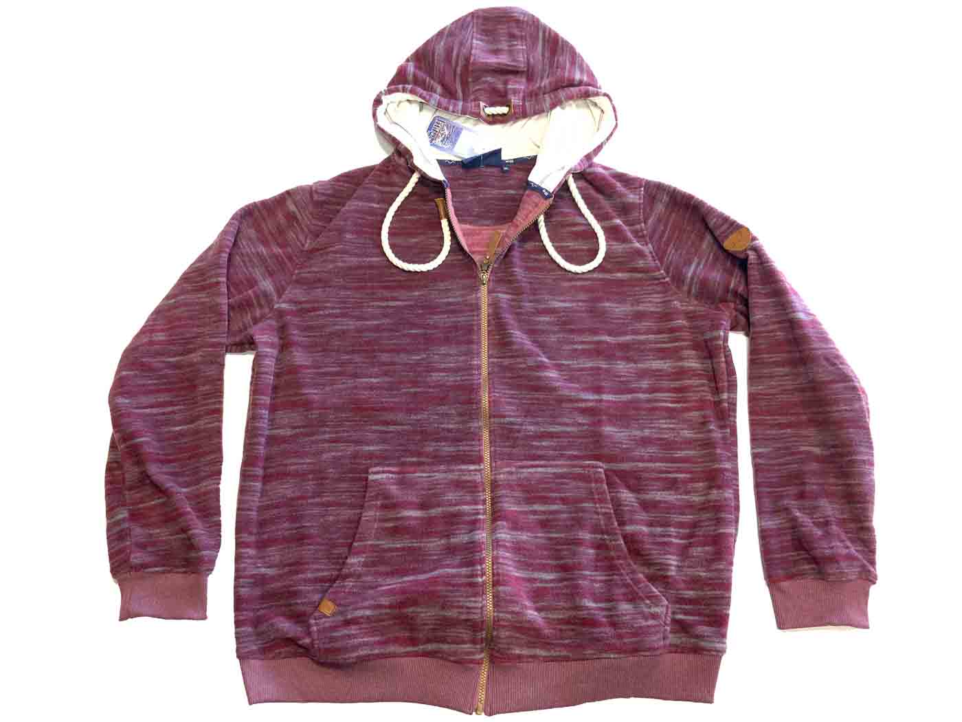 Brigg fleecejacke herren in bordeaux mit kapuze und seitentaschen aus weichem material