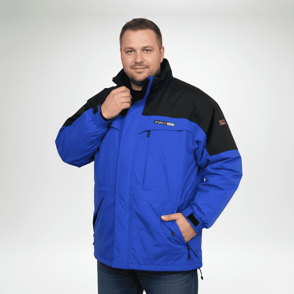 BigTiger Herren Funktionsjacke 3in1 in Blau und Schwarz mit mehreren Taschen und hohem Kragen