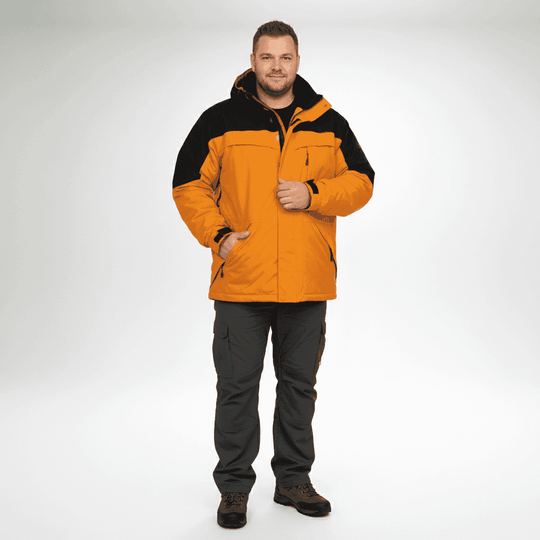 BigTiger 3in1 Herren Funktionsjacke in Orange und Schwarz mit Kapuze und mehreren Taschen