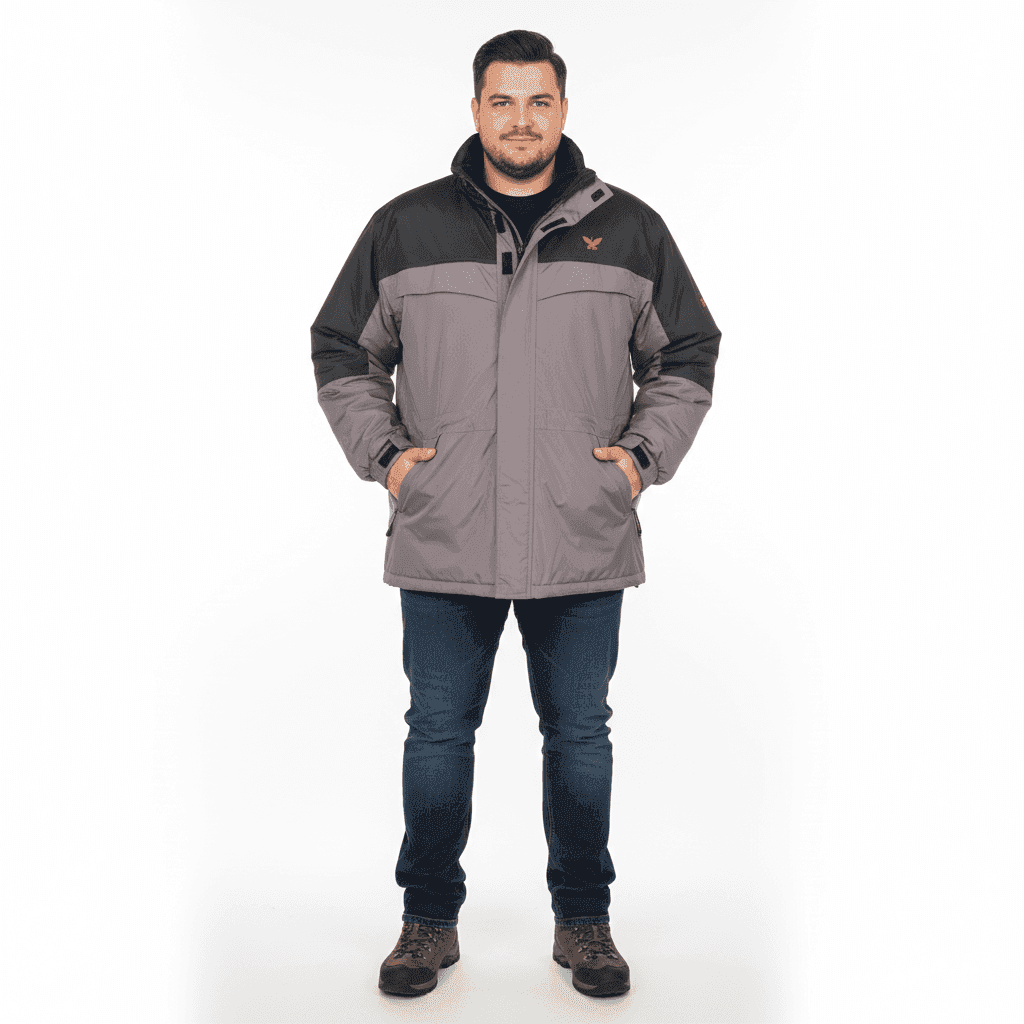 BigTiger 3in1 herren funktionsjacke in Grau und Schwarz mit verstellbarer Kapuze und Taschen