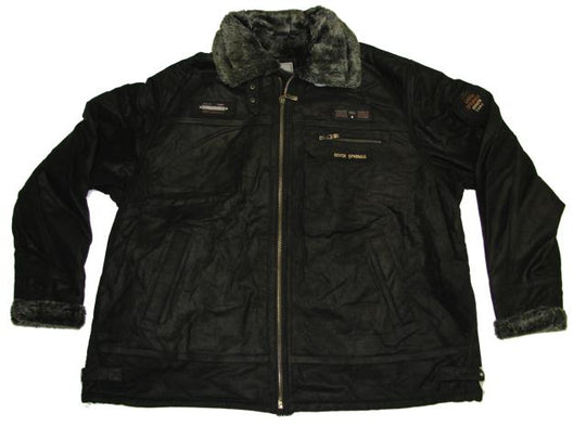 Allsize herren lederjacke in schwarz mit warmem Fellkragen und Reißverschluss