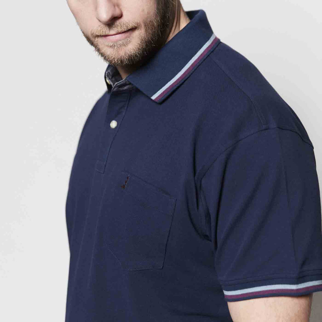 Allsize herren polo shirt in dunkelblau mit kurzem Ärmel und gestreiftem Kragen