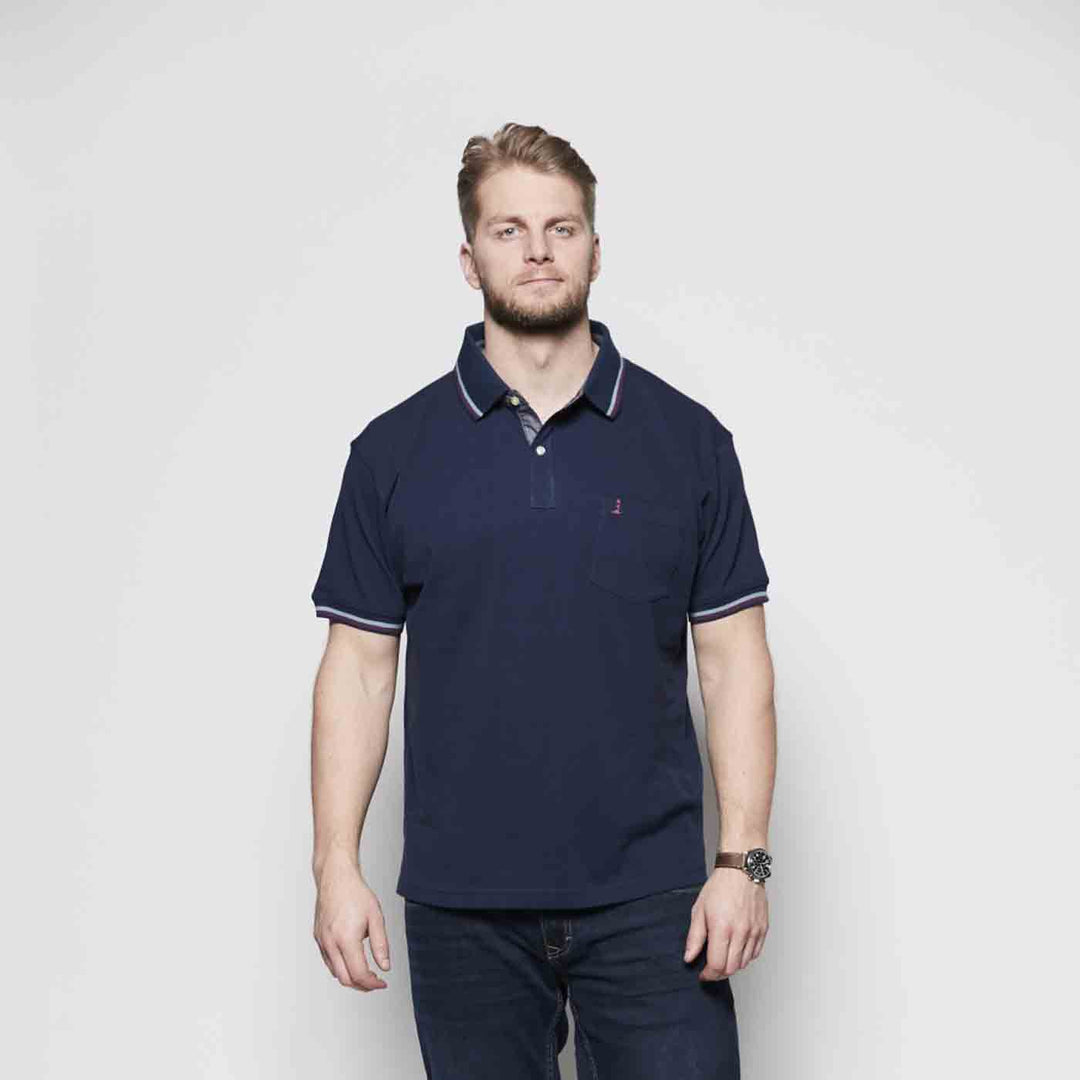 Allsize navy blaues herren polo shirt mit kurzen Ärmeln und kontrastfarbigen Details am Kragen