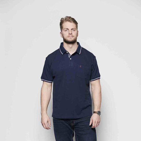 Allsize navy blaues herren polo shirt mit kurzen Ärmeln und kontrastfarbigen Details am Kragen
