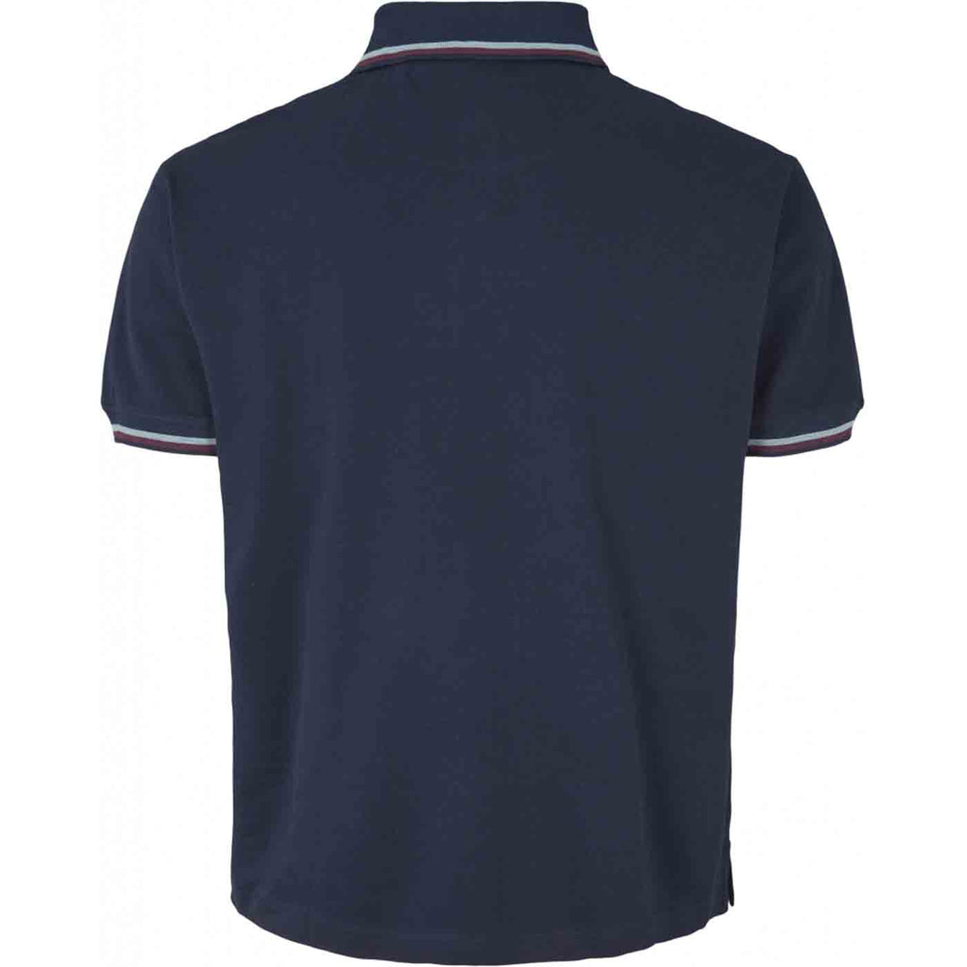 Allsize herren polo shirt in dunkelblau mit kurzen Ärmeln und gestreiften Bündchen Rückansicht