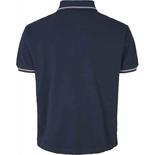 Allsize herren polo shirt in dunkelblau mit kurzen Ärmeln und gestreiften Bündchen Rückansicht