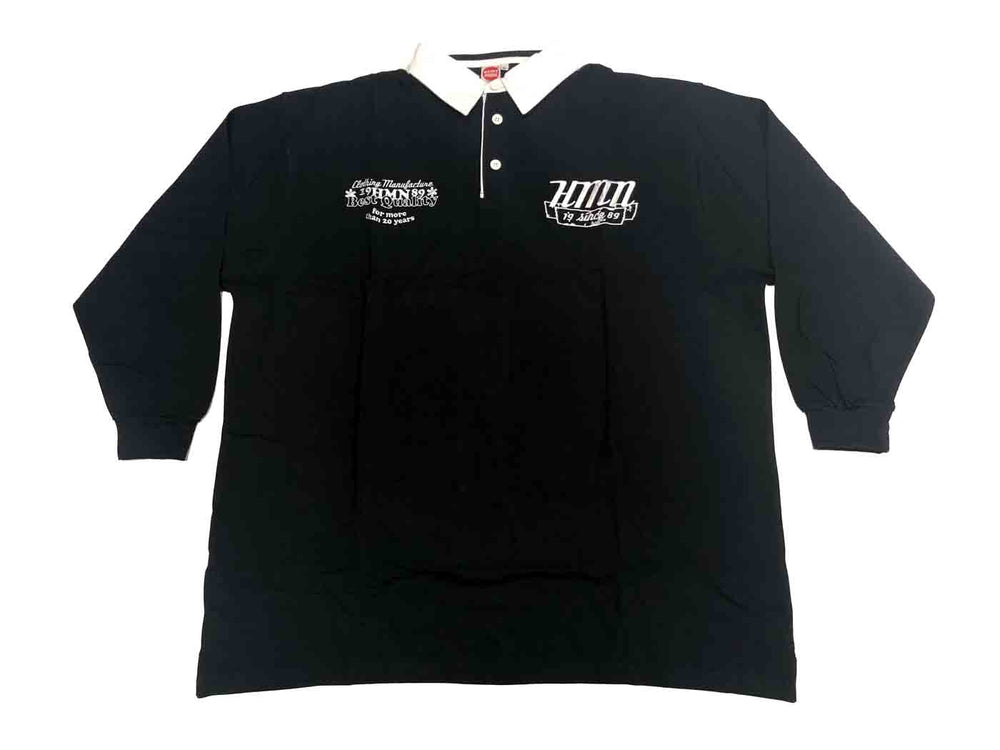 Schwarzes Honeymoon Herren Polo Shirt Langarm mit weißem Kragen und Logodruck vorne