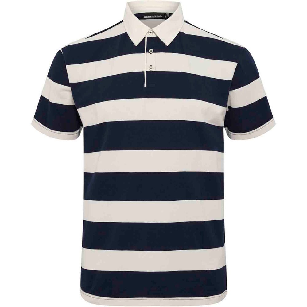 Allsize Herren Polo Shirt mit breiten schwarzen und weißen Streifen und Knopfleiste am Kragen