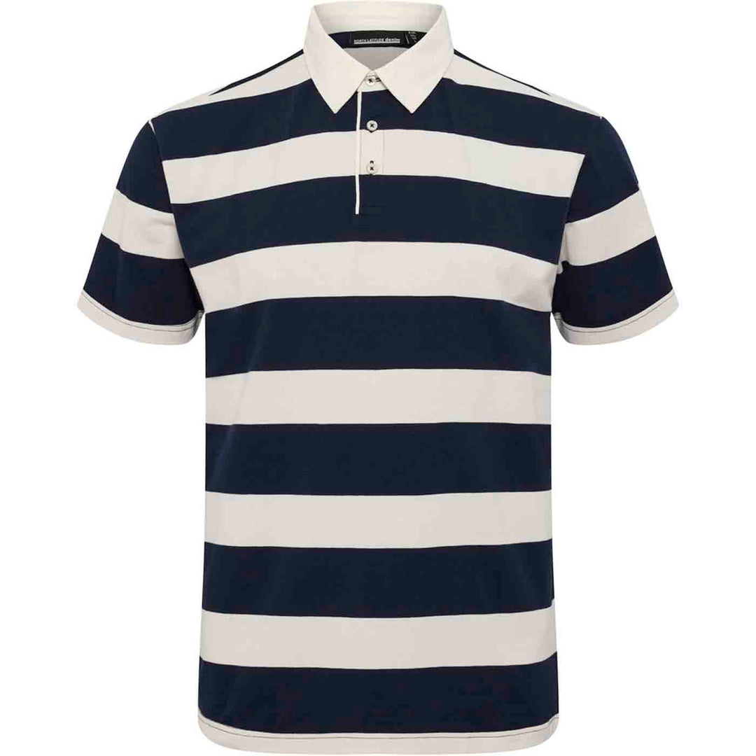 Allsize Herren Polo Shirt mit breiten schwarzen und weißen Streifen und Knopfleiste am Kragen