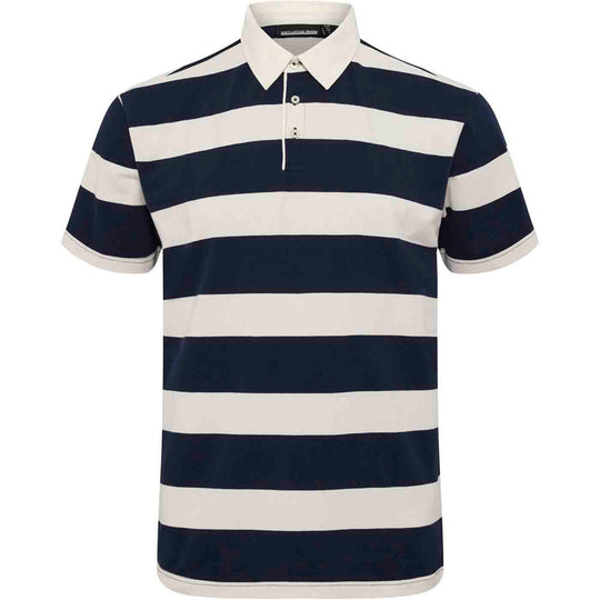 Allsize Herren Polo Shirt mit breiten schwarzen und weißen Streifen und Knopfleiste am Kragen