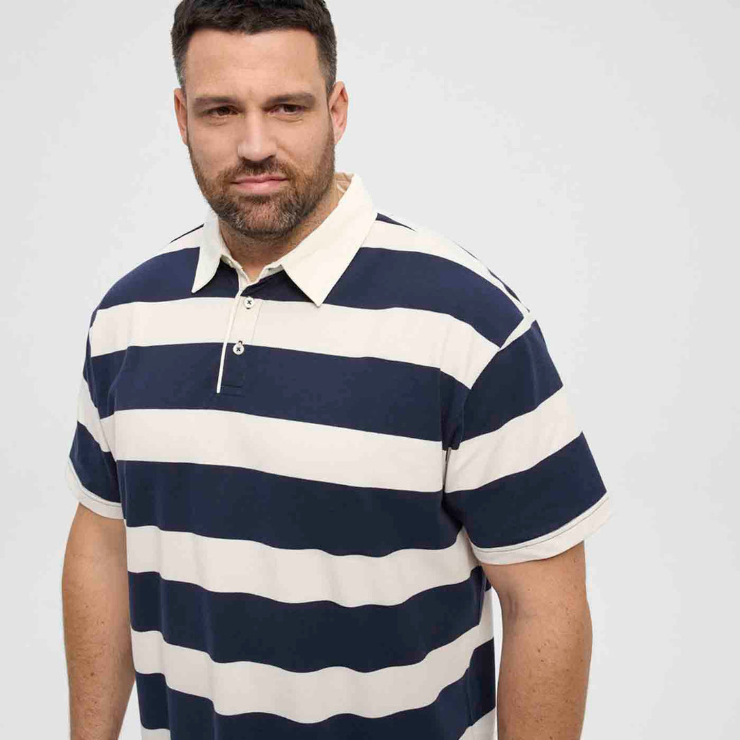Allsize herren polo shirt mit navy blauen und weißen breiten Streifen und klassischem Kragen