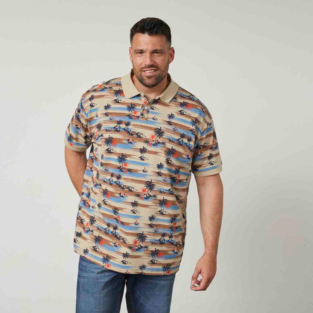 Allsize buntes polo shirt mit Palmenmuster für Herren, kurzärmlig und lässig geschnitten