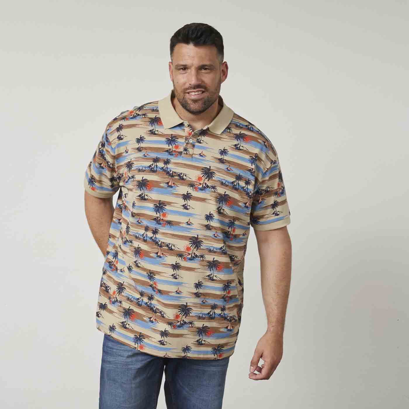 Allsize buntes polo shirt mit Palmenmuster für Herren, kurzärmlig und lässig geschnitten