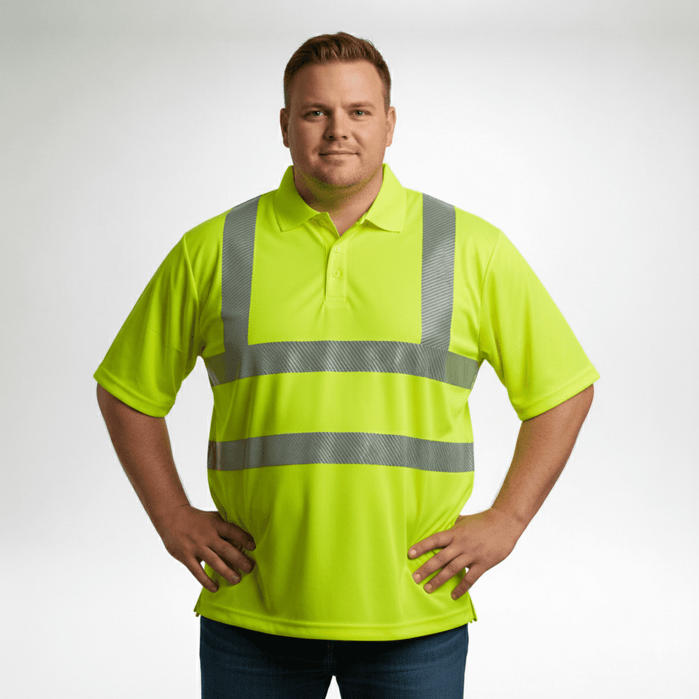BigTiger Warn-Polo-Shirt in Gelb mit reflektierenden Streifen für Herren polo shirt