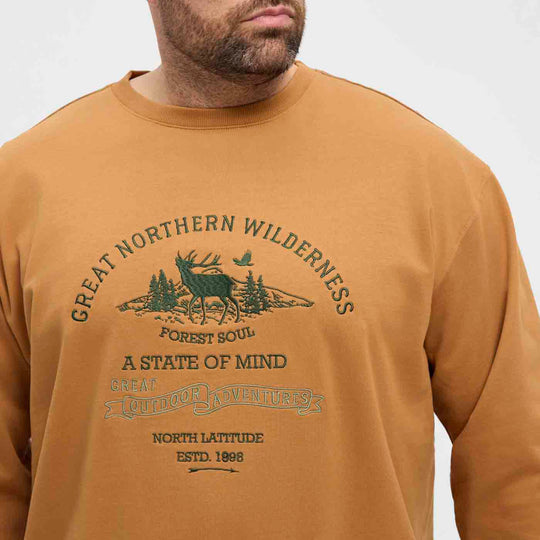 Braunes Sweatshirt Übergröße Herren mit Wald- und Hirsch-Print auf der Brust von Mein Shop