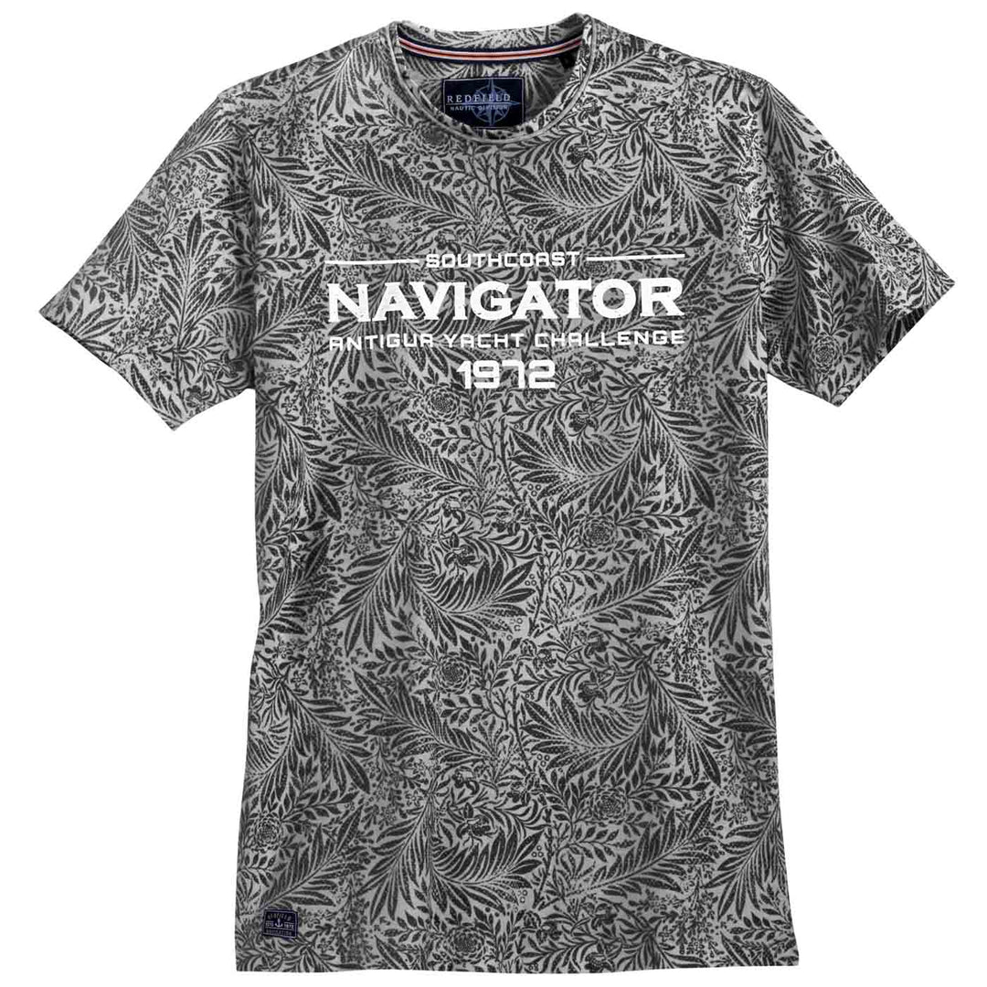 Redfield herren t shirt bedruckt mit grauem Blattmuster und Navigator Aufdruck vorne