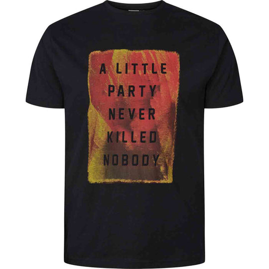 Schwarzes T-Shirt Herren bedruckt mit farbigem Aufdruck und Schriftmotiv von Allsize