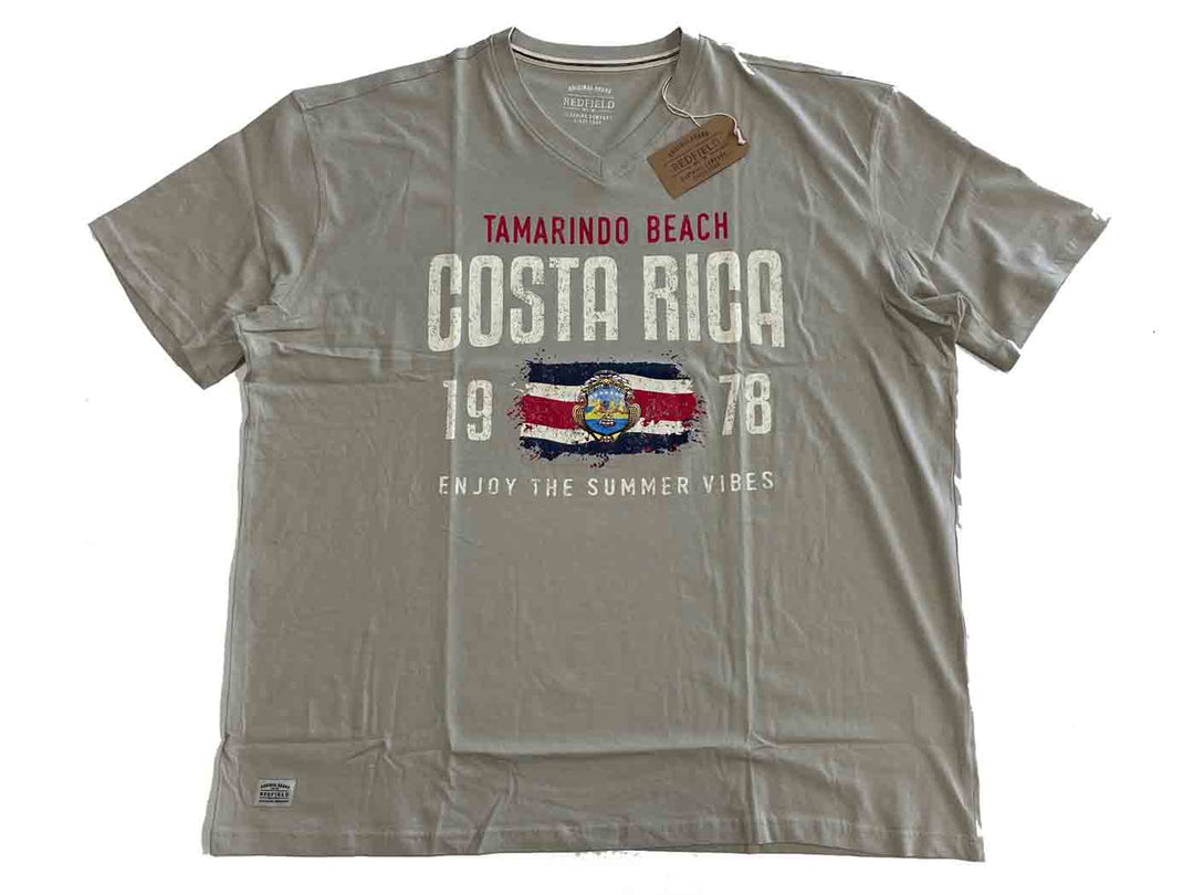 Redfield Herren T Shirt mit V Ausschnitt und Costa Rica Druck Tamarindo Beach Design