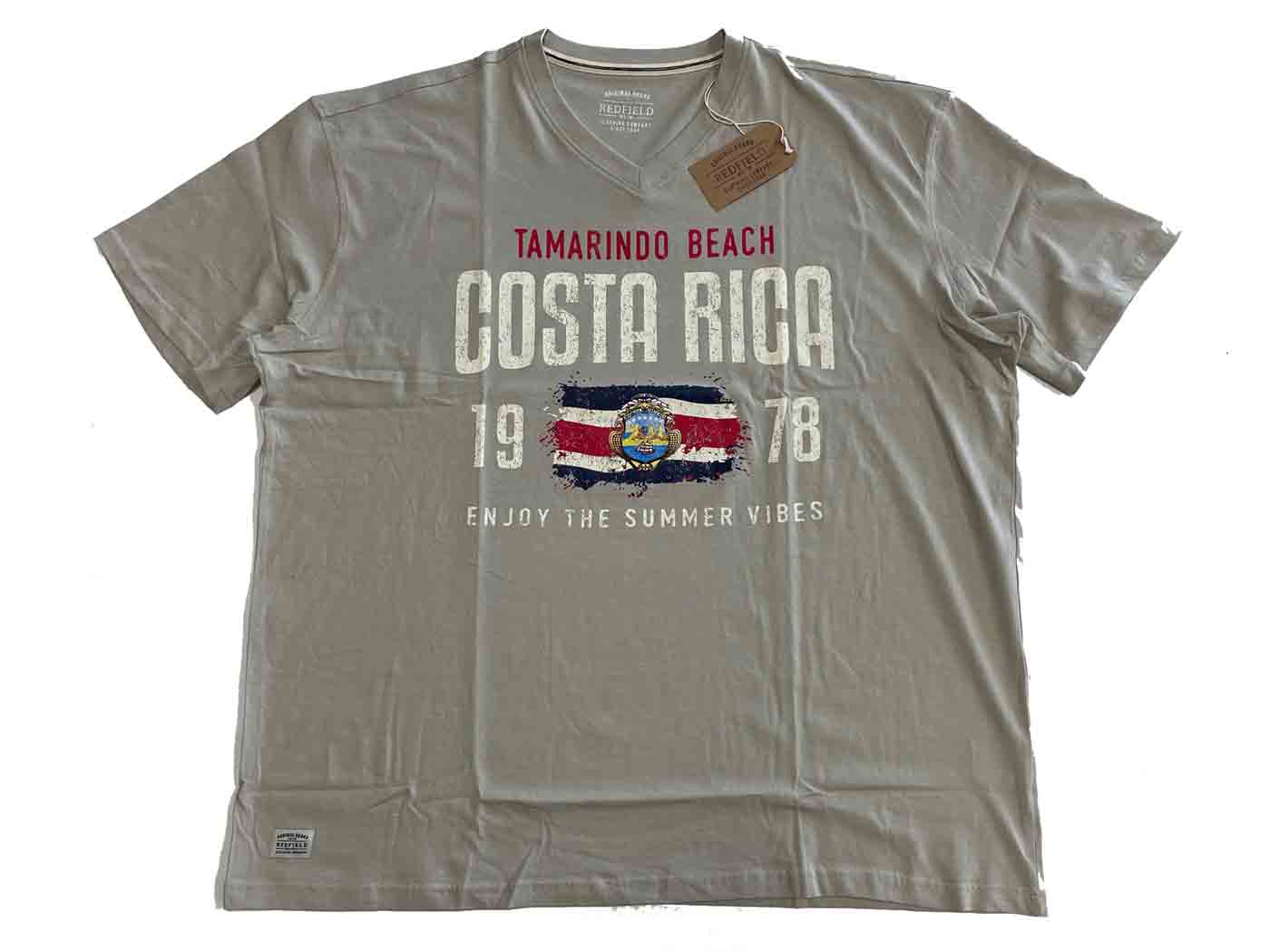 Redfield Herren T Shirt mit V Ausschnitt und Costa Rica Druck Tamarindo Beach Design