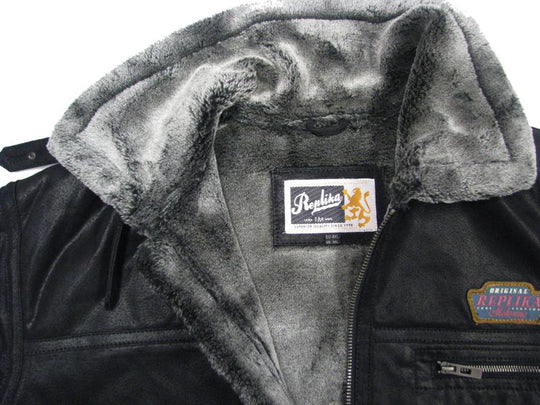 Allsize herren lederjacke mit weichem grauem Fellfutter und schwarzem Leder außen
