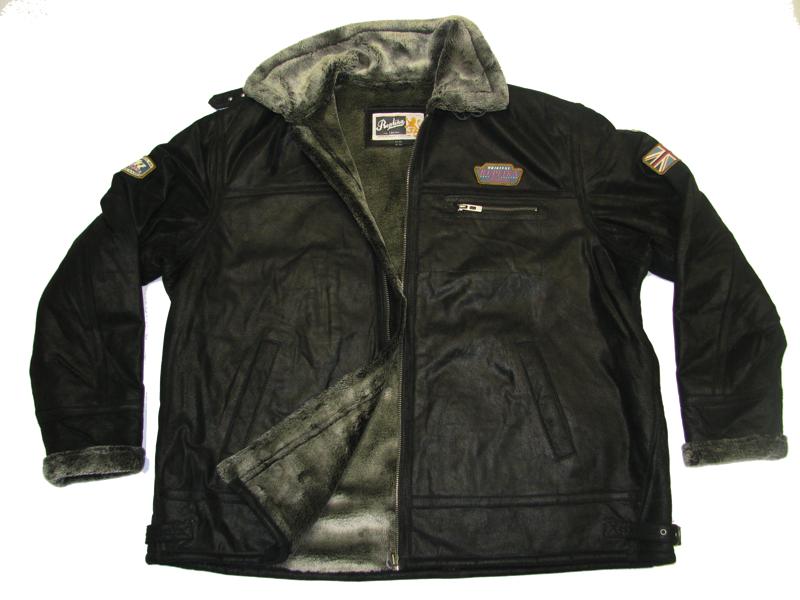 Schwarze herren lederjacke von Allsize mit weichem Futter und dekorativen Patches an den Ärmeln