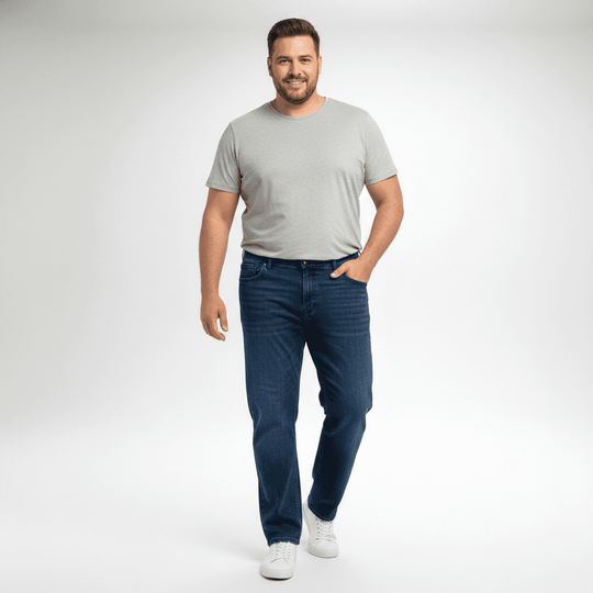 BigTiger Basic Jeans Übergröße Herren in dunklem Denim mit lässigem gerade geschnittenem Stil
