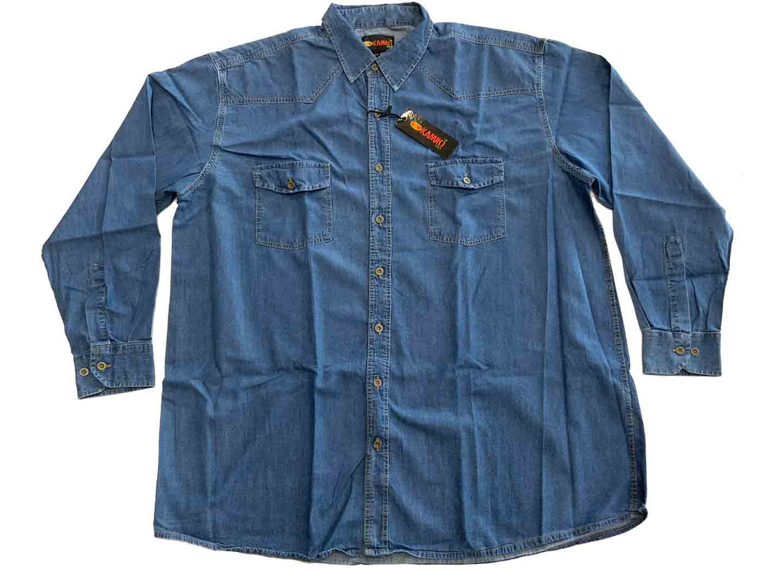 Kamro Jeanshemd Herren langarm aus Denim mit Brusttaschen und Knopfleiste