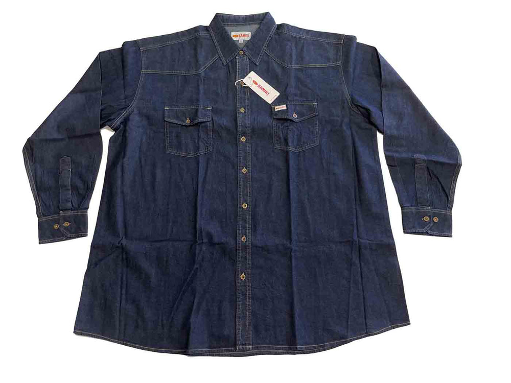 Kamro Jeanshemd Herren Langarm Denim Hemd mit Brusttaschen und Knopfleiste in Dunkelblau