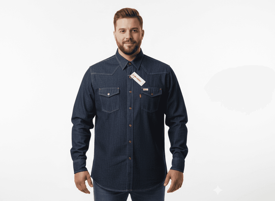 Kamro Jeanshemd Herren in Dunkelblau mit Langarm und Brusttaschen aus Denimstoff