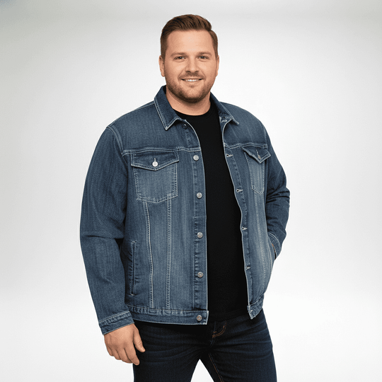 Jeansjacke herrn in dunkelblau von BigTiger mit Knopfleiste und zwei Brusttaschen