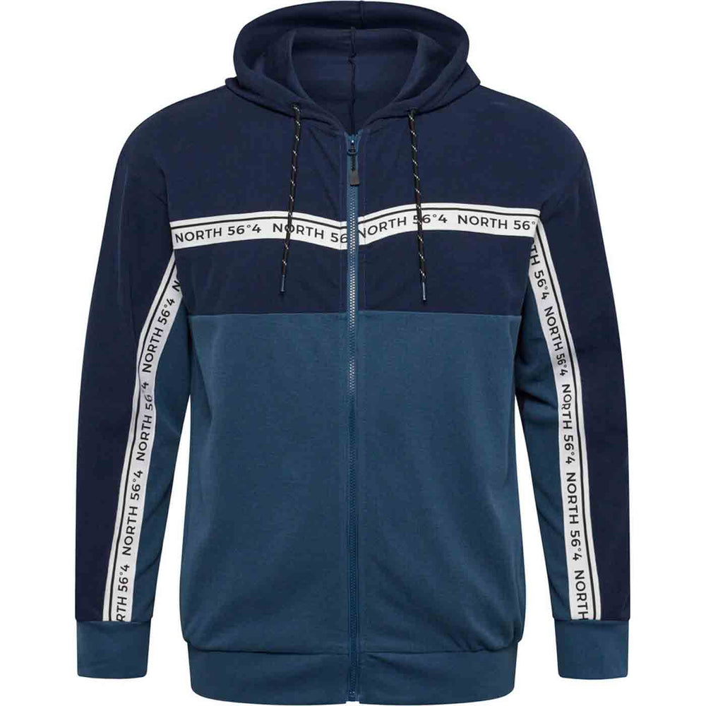 Kapuzensweatjacke Herren Übergröße 4XL-8XL in Blau und Dunkelblau mit Reißverschluss und Nord 56°4 Schriftzug