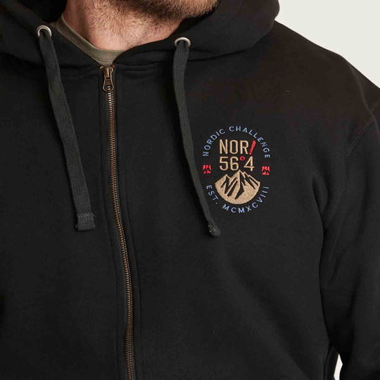 Schwarze Kapuzen-Sweatjacke Herren Übergröße 4XL-8XL mit Reißverschluss und nordischem Logo auf der Brust