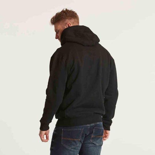 Schwarze Kapuzen-Sweatjacke Herren Übergröße 4XL-8XL von Allsize, model von hinten mit Kapuze