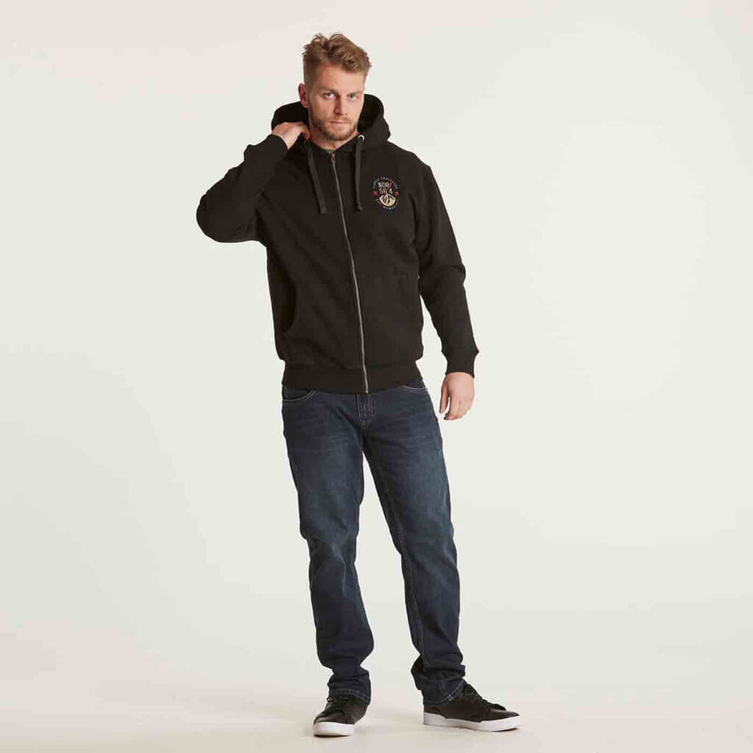 Schwarze Kapuzen-Sweatjacke Herren Übergröße 4XL-8XL von Allsize mit Reißverschluss und Logostickerei