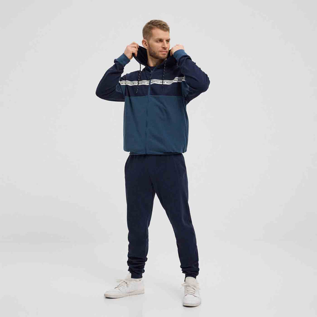 Kapuzen-Sweatjacke Herren Übergröße 4XL-8XL in Blau und Dunkelblau mit Reißverschluss und Streifendetail