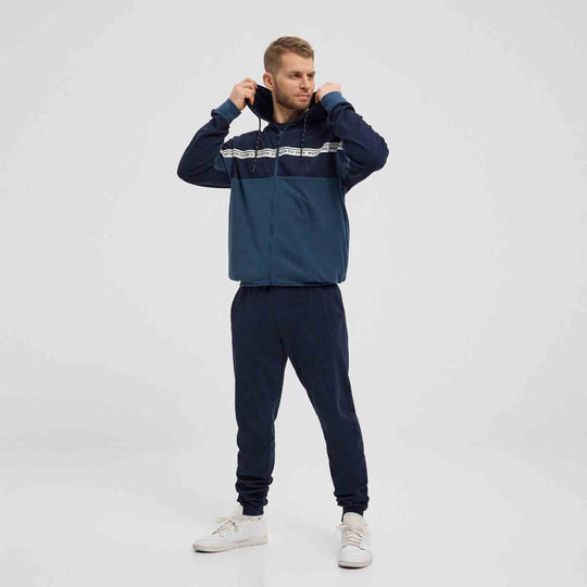 Kapuzen-Sweatjacke Herren Übergröße 4XL-8XL in Blau und Dunkelblau mit Reißverschluss und Streifendetail